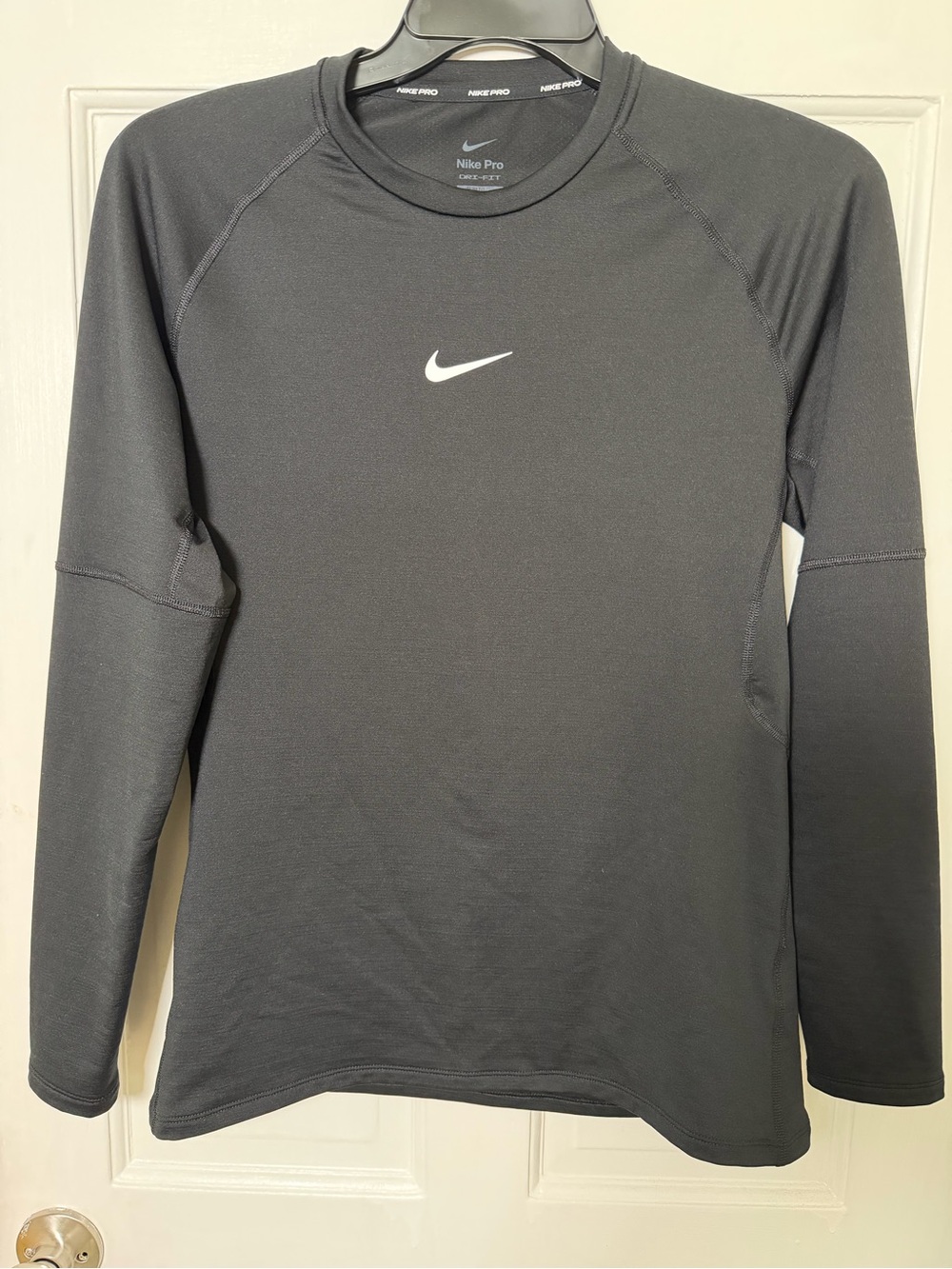 Nike Long-Sleeve Performance Crew in Charcoal with White Swoosh